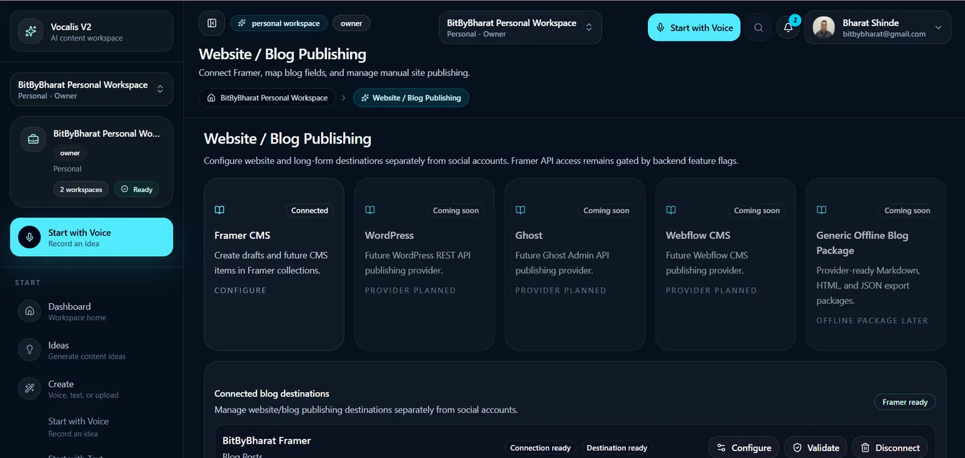 Vocalis blog publishing workflow.