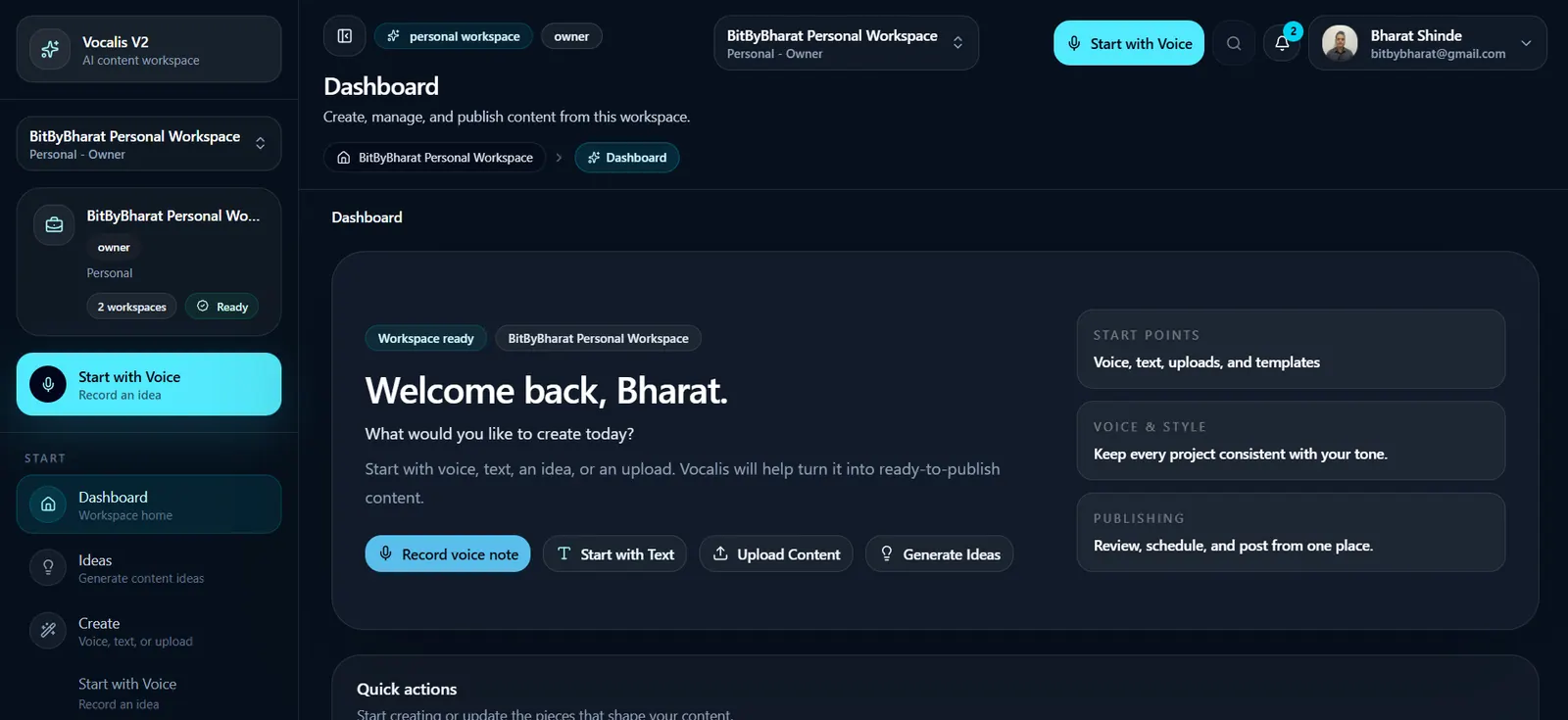 Vocalis content workflow interface