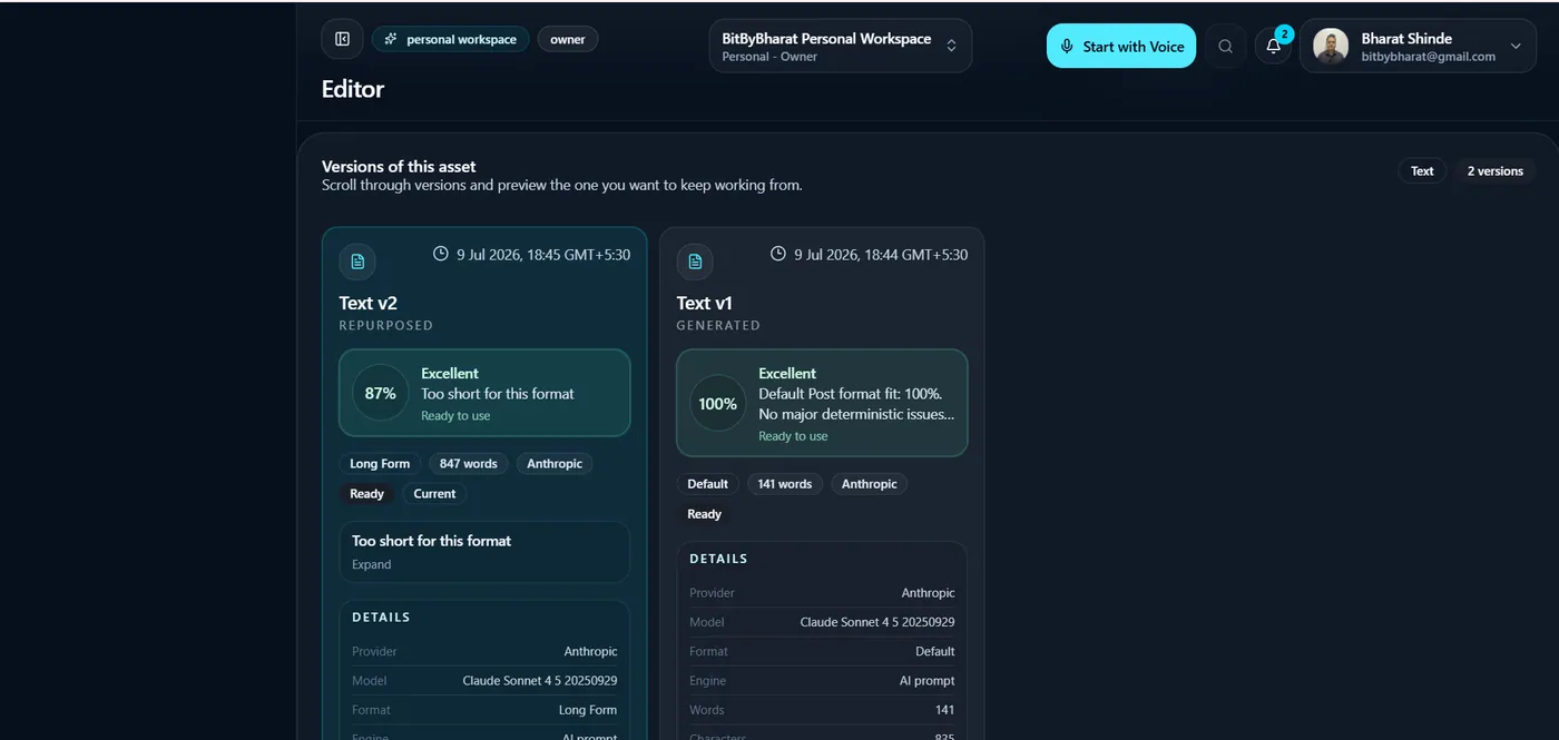 Vocalis content quality review interface.